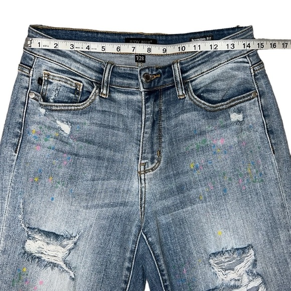 {EUC Judy Blue Christine Rainbow Paint Splatter Boyfriend Distressed Jeans 7/28} - Picture 13 of 16
